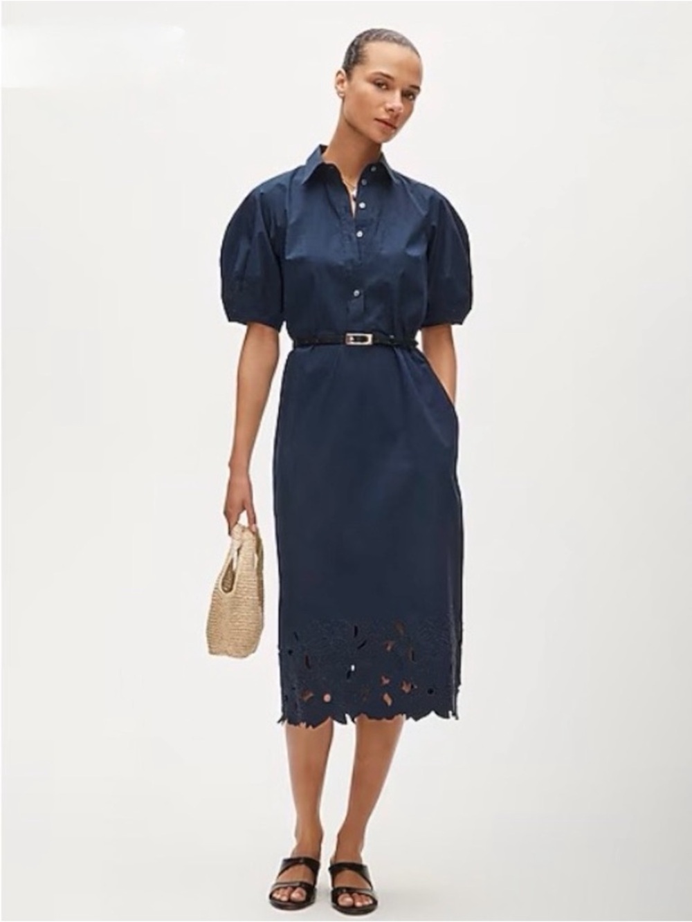 J. Crew Embroidered shirt-dress in cotton poplin Navy